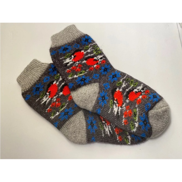 Russian traditional thermal sheep wool Cozy Gray Patterned Socks size 7-9 - Picture 2 of 3